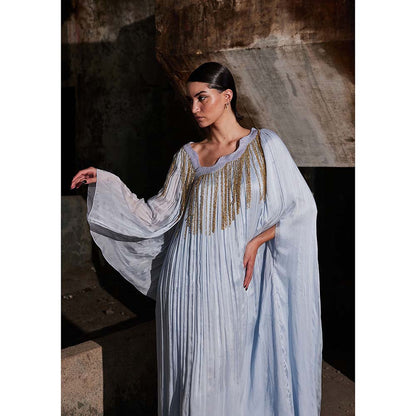 AKHL Blue Angular Gathered Kaftan Dress