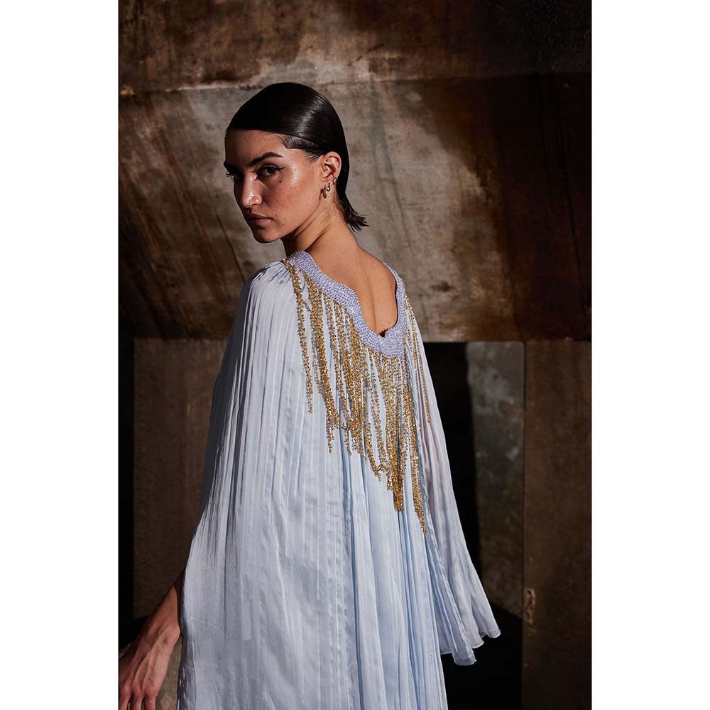 AKHL Blue Angular Gathered Kaftan Dress