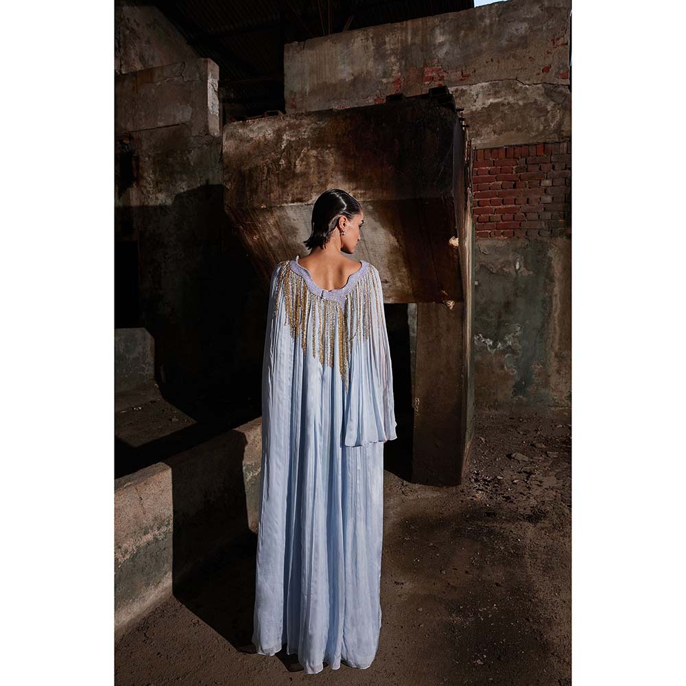 AKHL Blue Angular Gathered Kaftan Dress