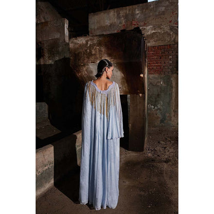 AKHL Blue Angular Gathered Kaftan Dress