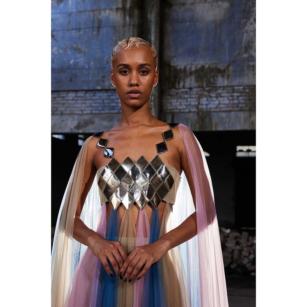 AKHL Pink Tulle Cape Sleeve Dress with Skirt (Set of 2)