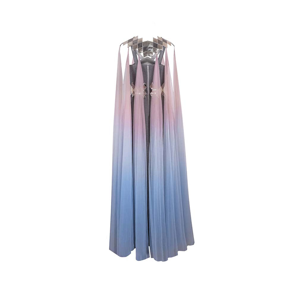 AKHL Charcoal Fall & Panelled Tulle Dress with Cape (Set of 2)
