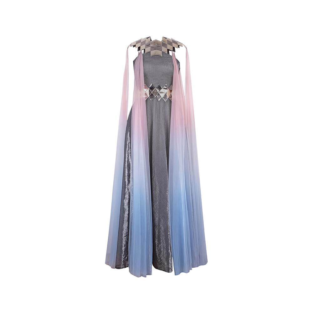 AKHL Charcoal Fall & Panelled Tulle Dress with Cape (Set of 2)