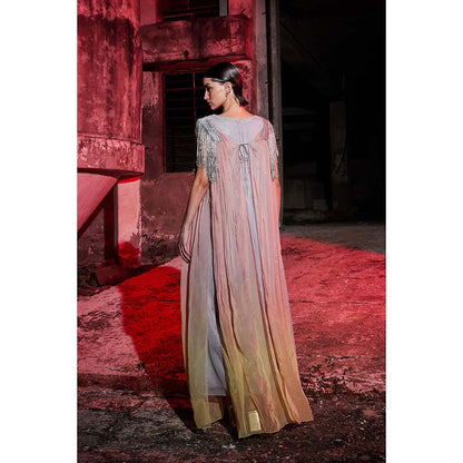 AKHL Pink Metallic Yarn Tassel Dress with Cape (Set of 2)