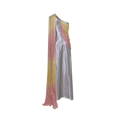 AKHL Pink Draped Chiffon Sequins Dress with Attached Draped