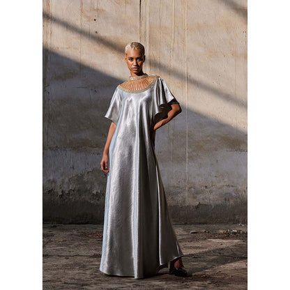 AKHL Silver Sequins Embroidered Bias Dress