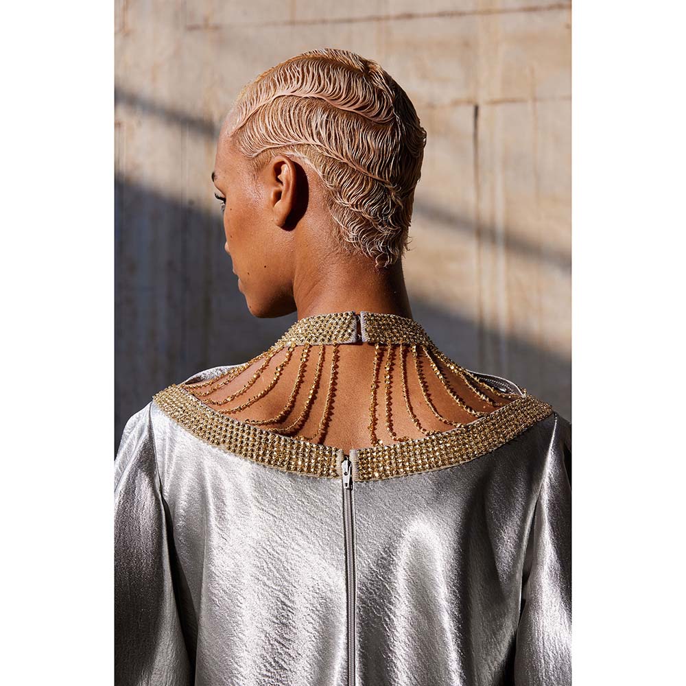 AKHL Silver Sequins Embroidered Bias Dress