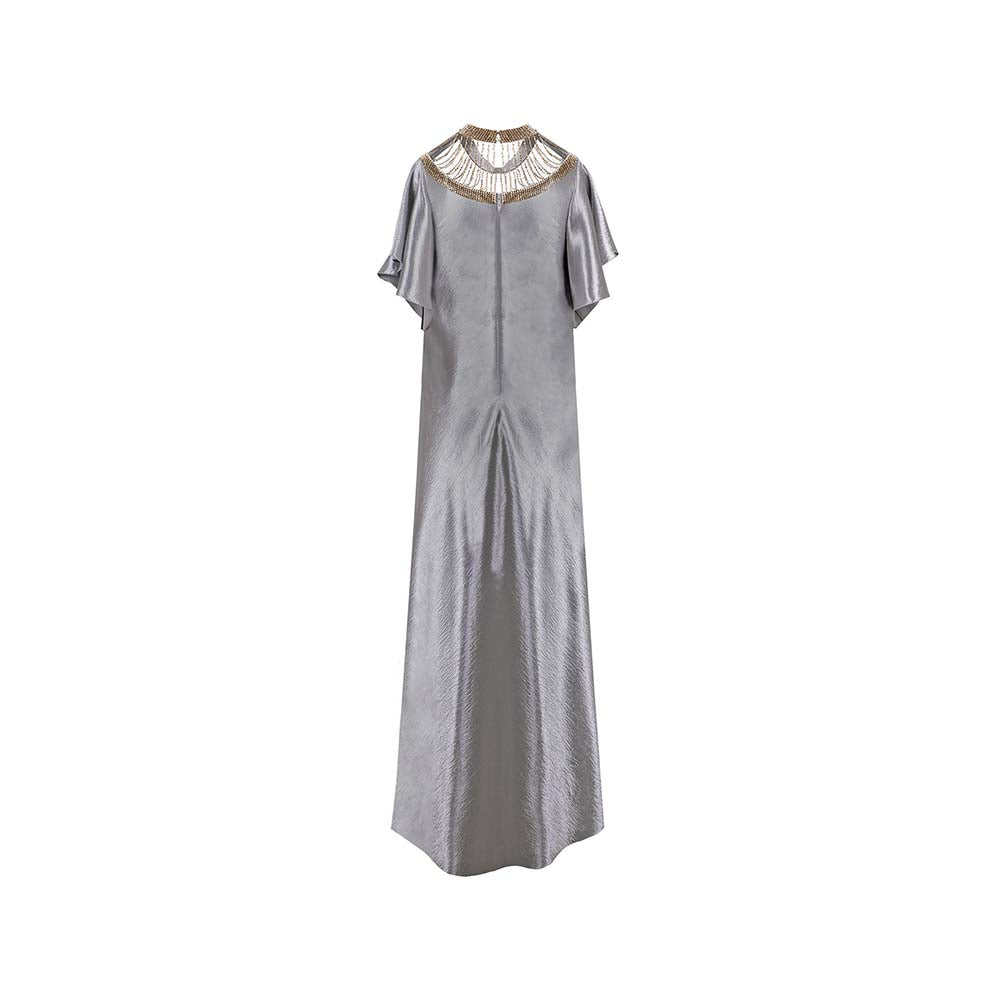 AKHL Silver Sequins Embroidered Bias Dress