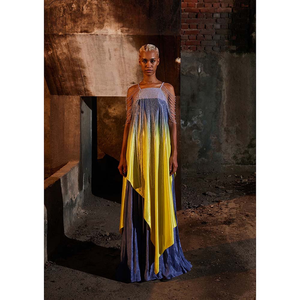 AKHL Yellow Asymmetric Sequins Dress