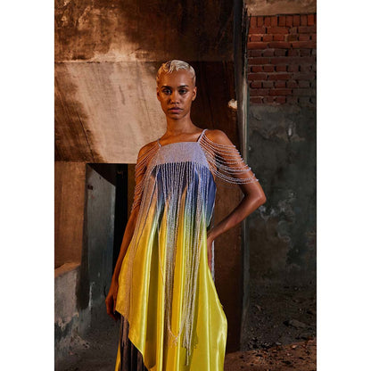 AKHL Yellow Asymmetric Sequins Dress