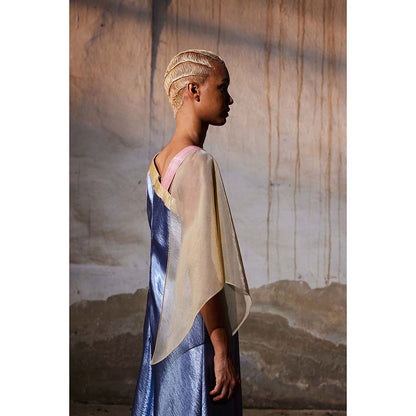 AKHL Blue Asymmetric Cap Sleeve Dress