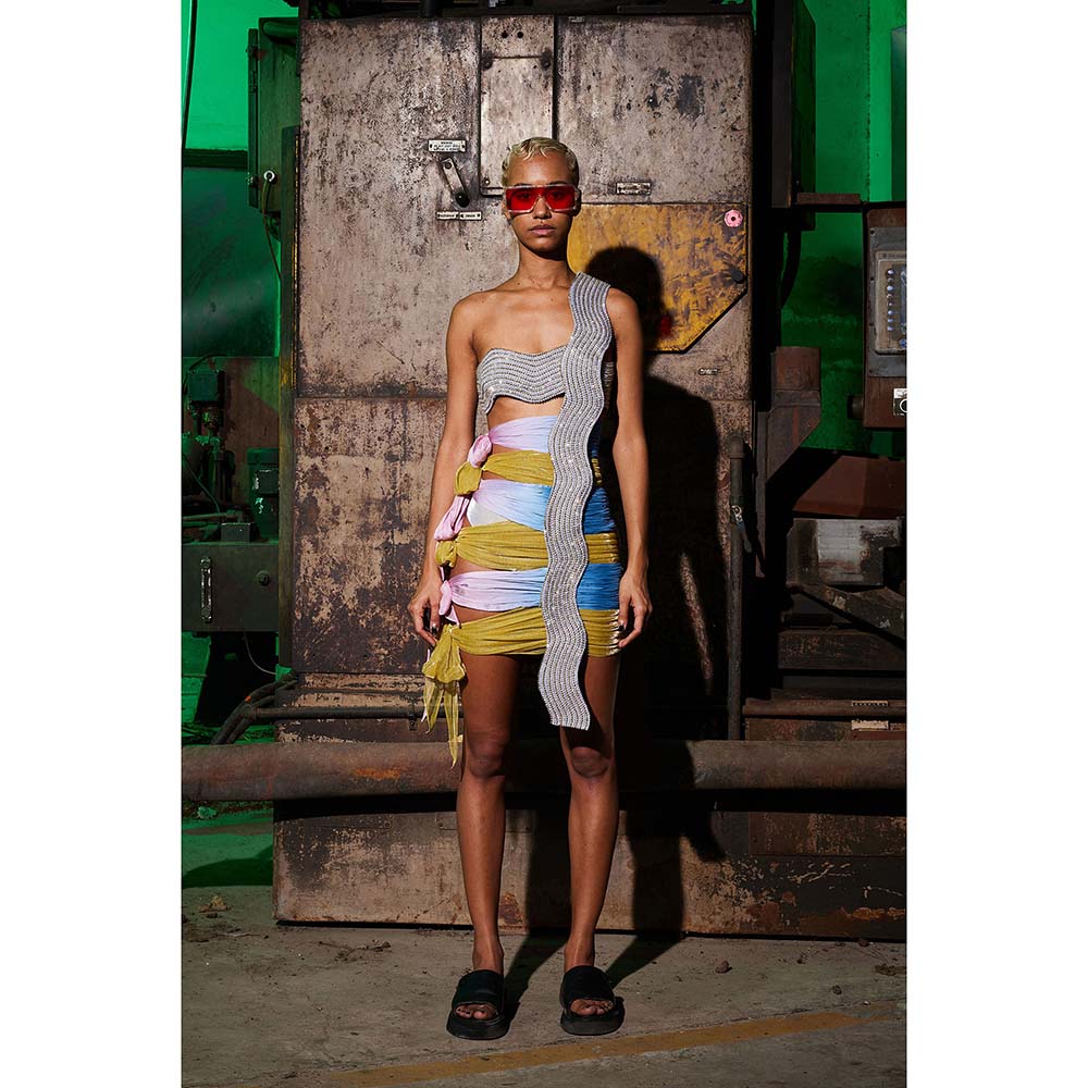 AKHL Multi-Colour Sequins Tie Up Dress