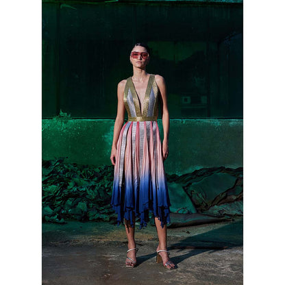 AKHL Multi-Colour Panelled Slit Dress