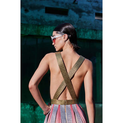 AKHL Multi-Colour Panelled Slit Dress