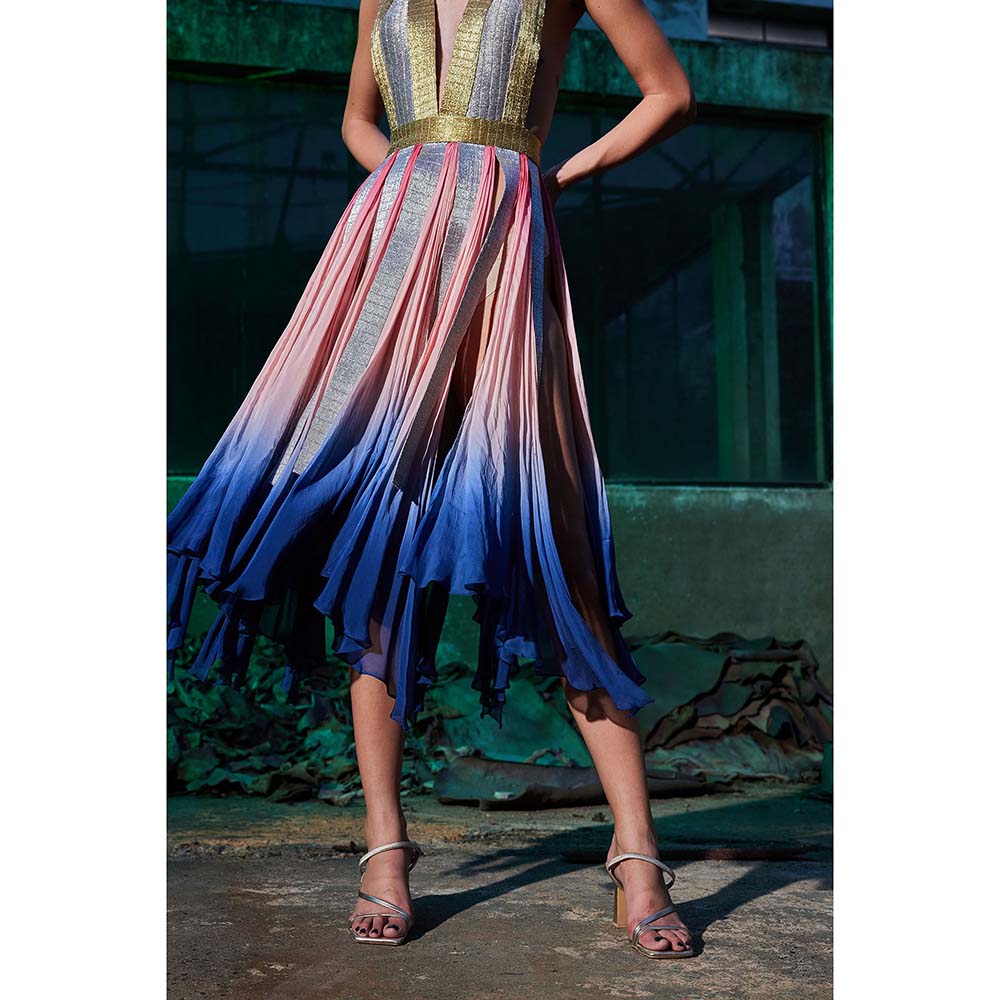 AKHL Multi-Colour Panelled Slit Dress