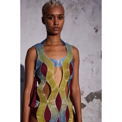 AKHL Multi-Colour Glass Wave Strap Dress