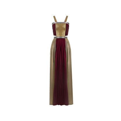 AKHL Wine Gathered Chiffon Slit Dress