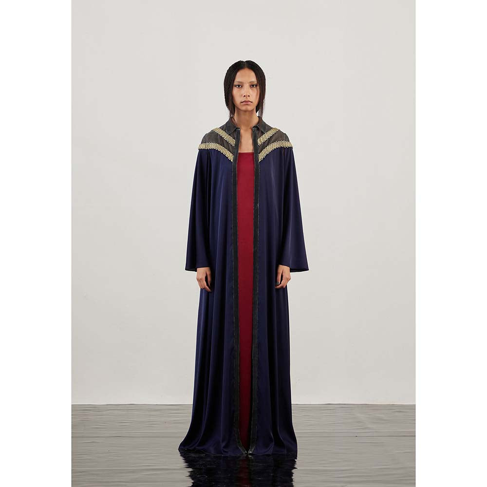 AKHL Blue Handwoven Dress with Cape (Set of 2)