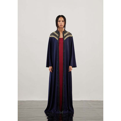 AKHL Blue Handwoven Dress with Cape (Set of 2)
