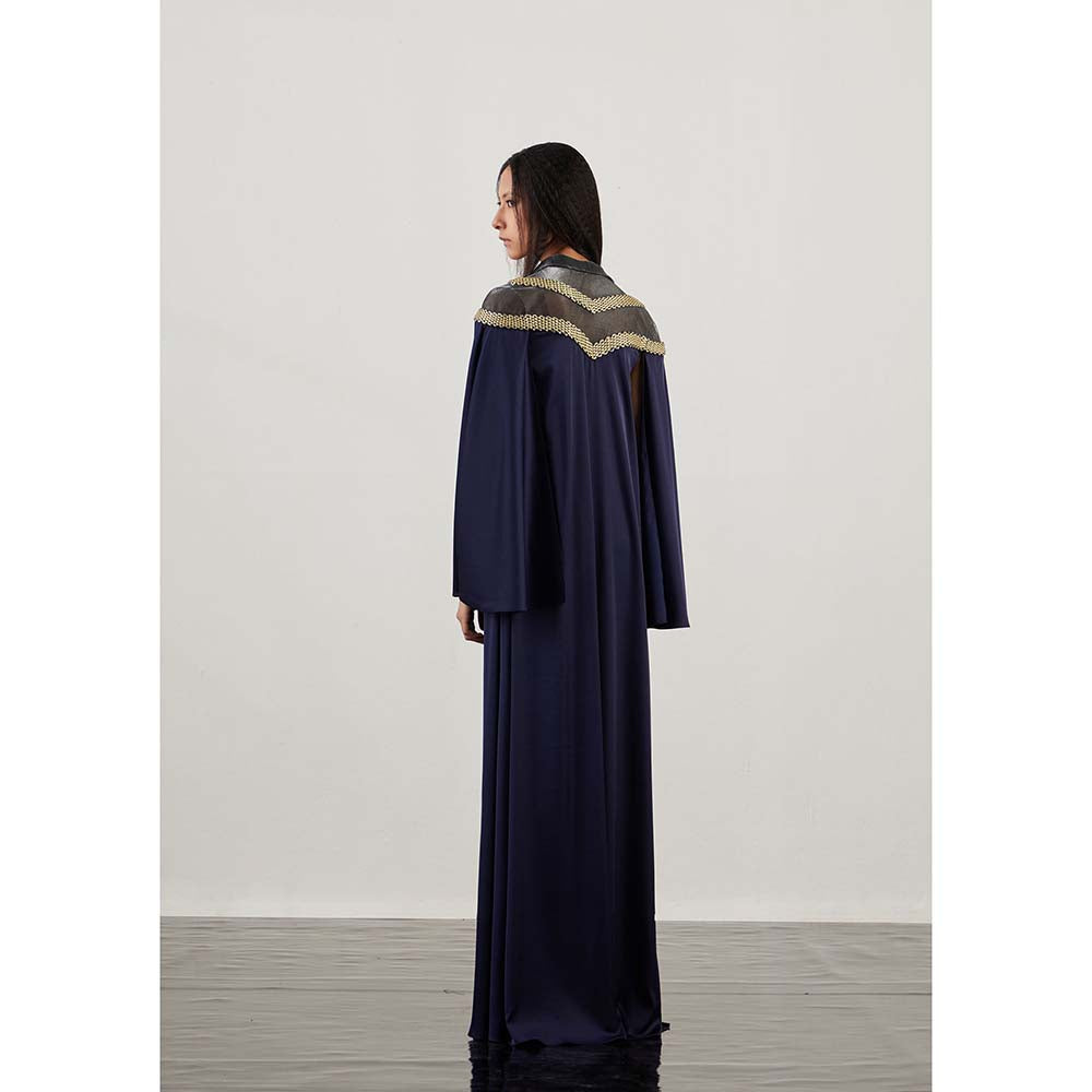 AKHL Blue Handwoven Dress with Cape (Set of 2)