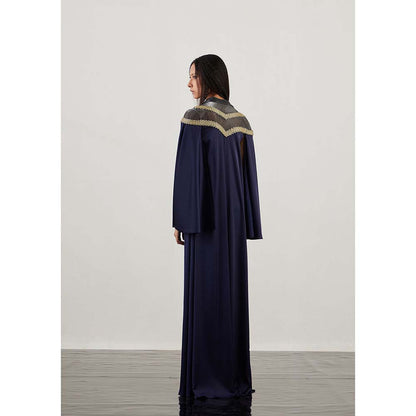 AKHL Blue Handwoven Dress with Cape (Set of 2)