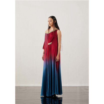 AKHL Red Asymmetric Gradient Kaftan Dress