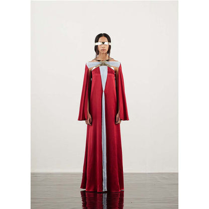 AKHL Red Metallic Crescent Satin Dress