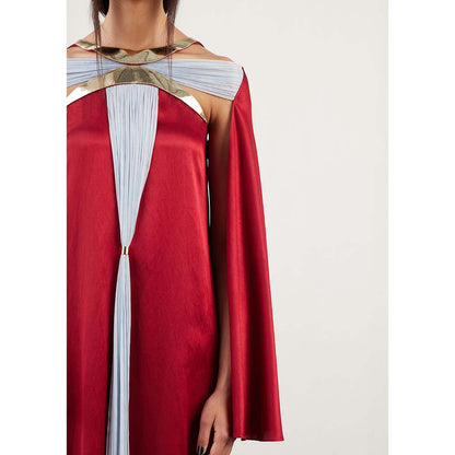 AKHL Red Metallic Crescent Satin Dress