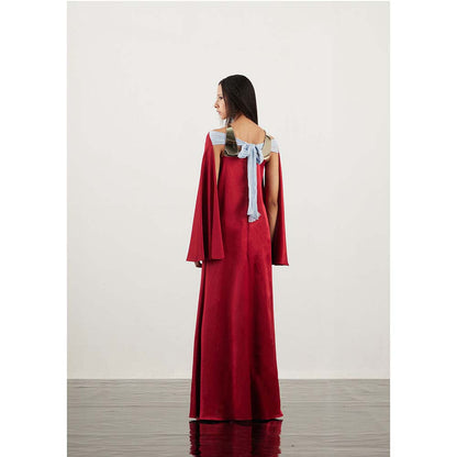 AKHL Red Metallic Crescent Satin Dress