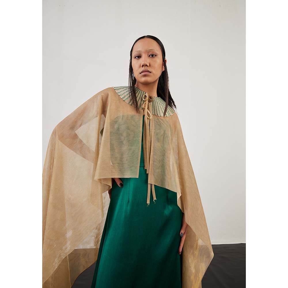 AKHL Green Glass Embroidered Cape with Dress (Set of 2)