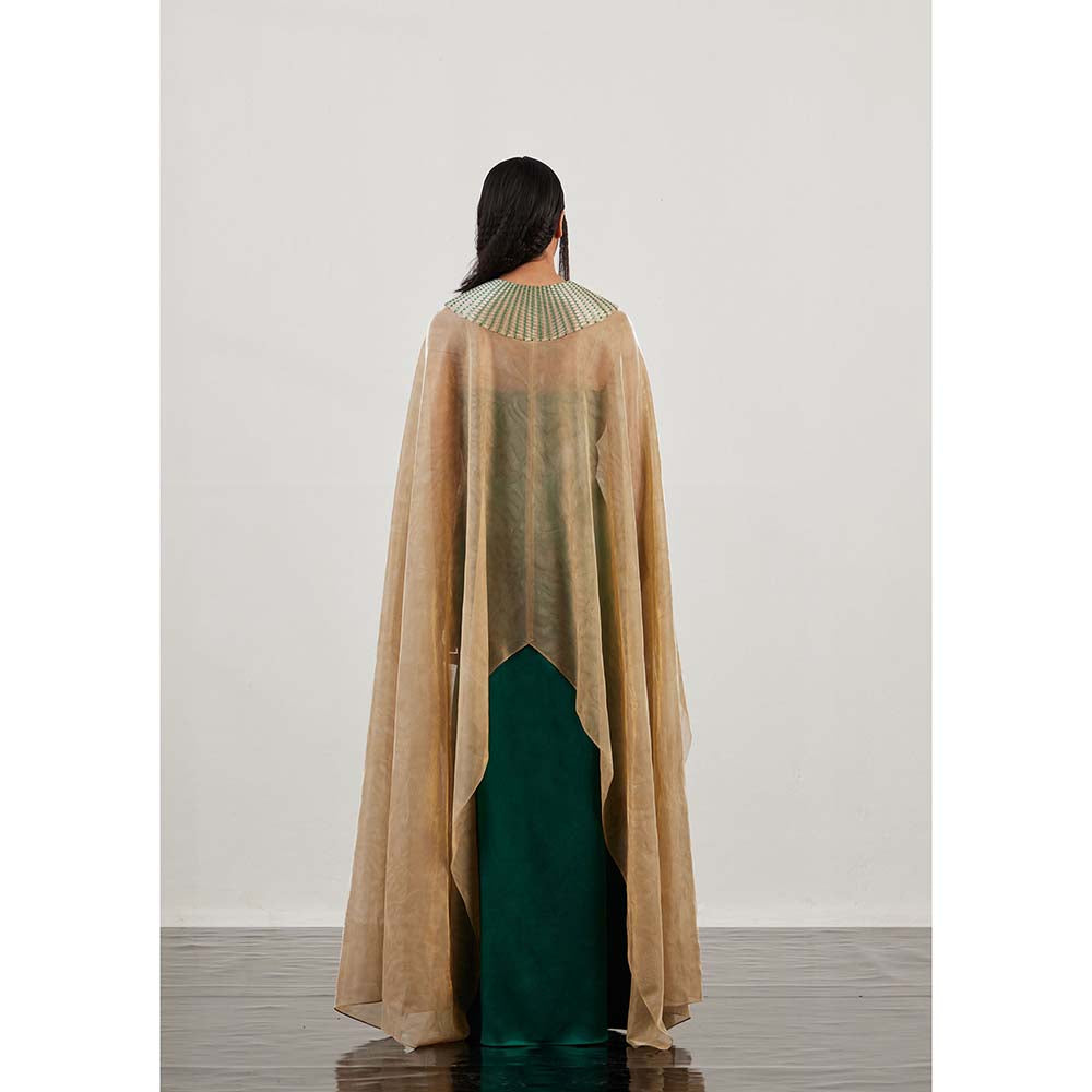 AKHL Green Glass Embroidered Cape with Dress (Set of 2)