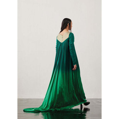 AKHL Green Angular Gathered Satin Dress