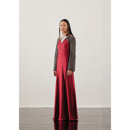 AKHL Wine Bias Cut Triangular Yoke Dress