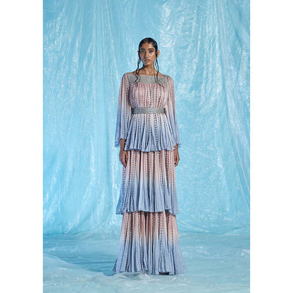 AKHL Multi-Colour Gathered Chiffon Tier Dress with Belt (Set of 2)