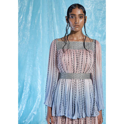 AKHL Multi-Colour Gathered Chiffon Tier Dress with Belt (Set of 2)