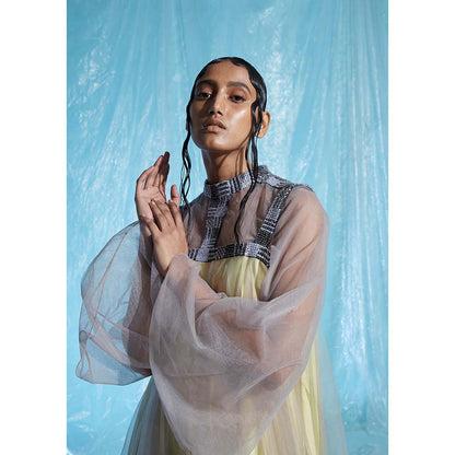 AKHL Yellow Bias Satin Tulle Dress
