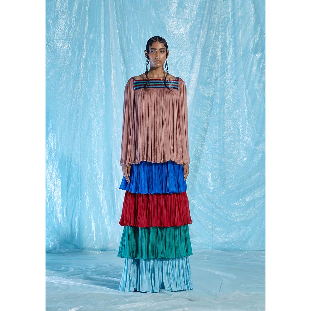 AKHL Mauve Gathered Glass Chiffon Top