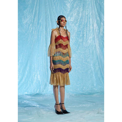 AKHL Gold Gradient Fringe Dress