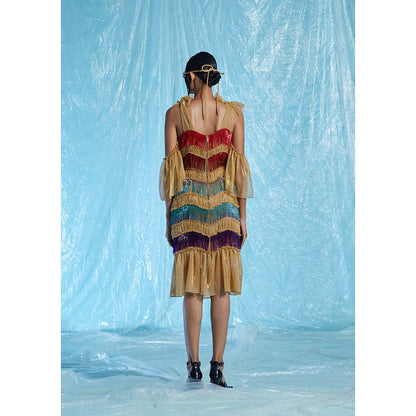 AKHL Gold Gradient Fringe Dress