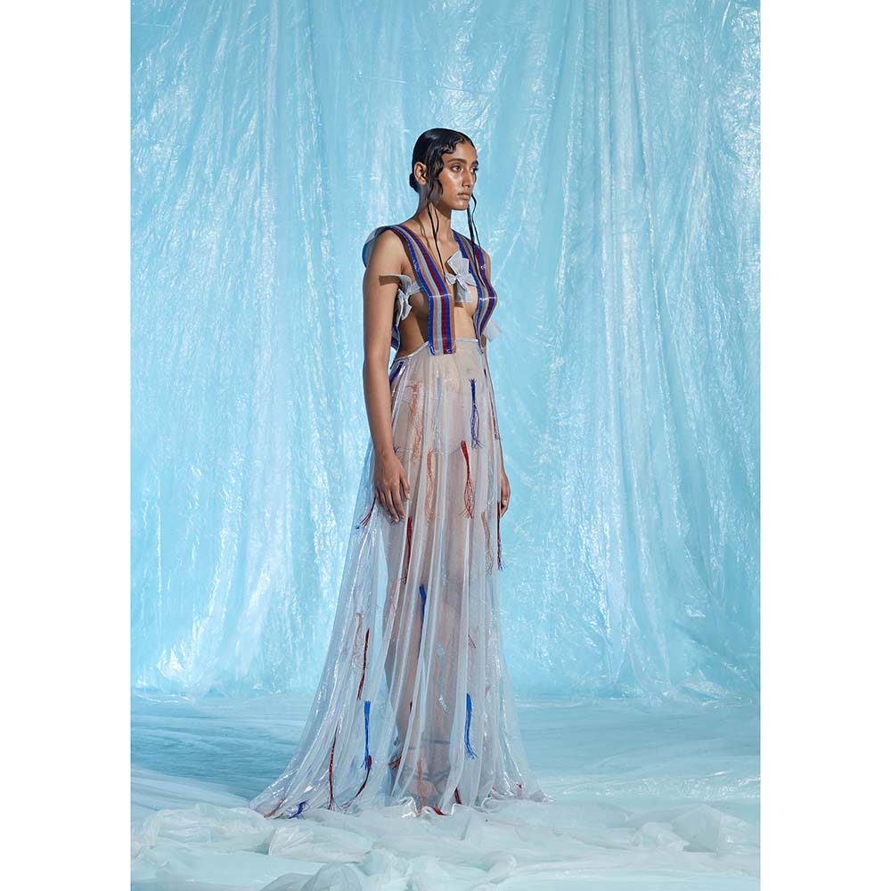 AKHL Multi-Colour Lurex Glass Dress with Fringes