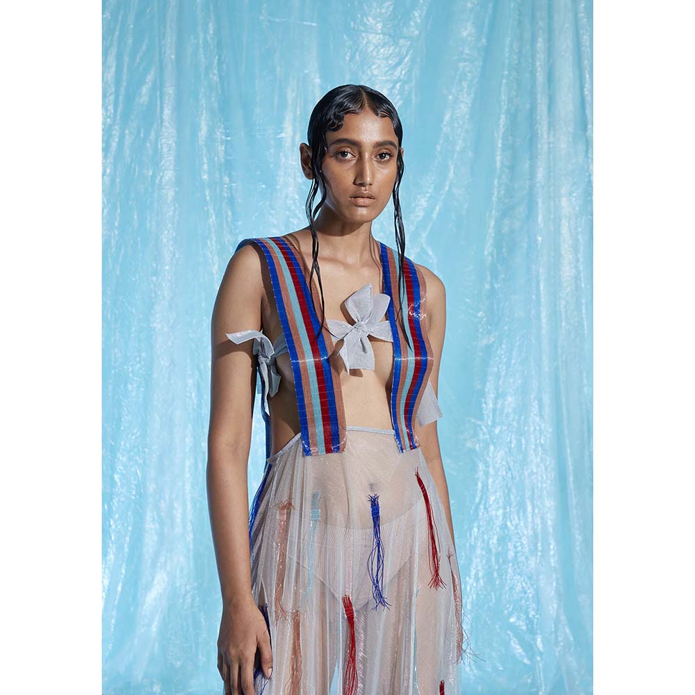 AKHL Multi-Colour Lurex Glass Dress with Fringes