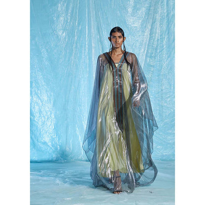 AKHL Multi-Colour Lurex Tulle Glass Kaftan Dress with Slip (Set of 2)