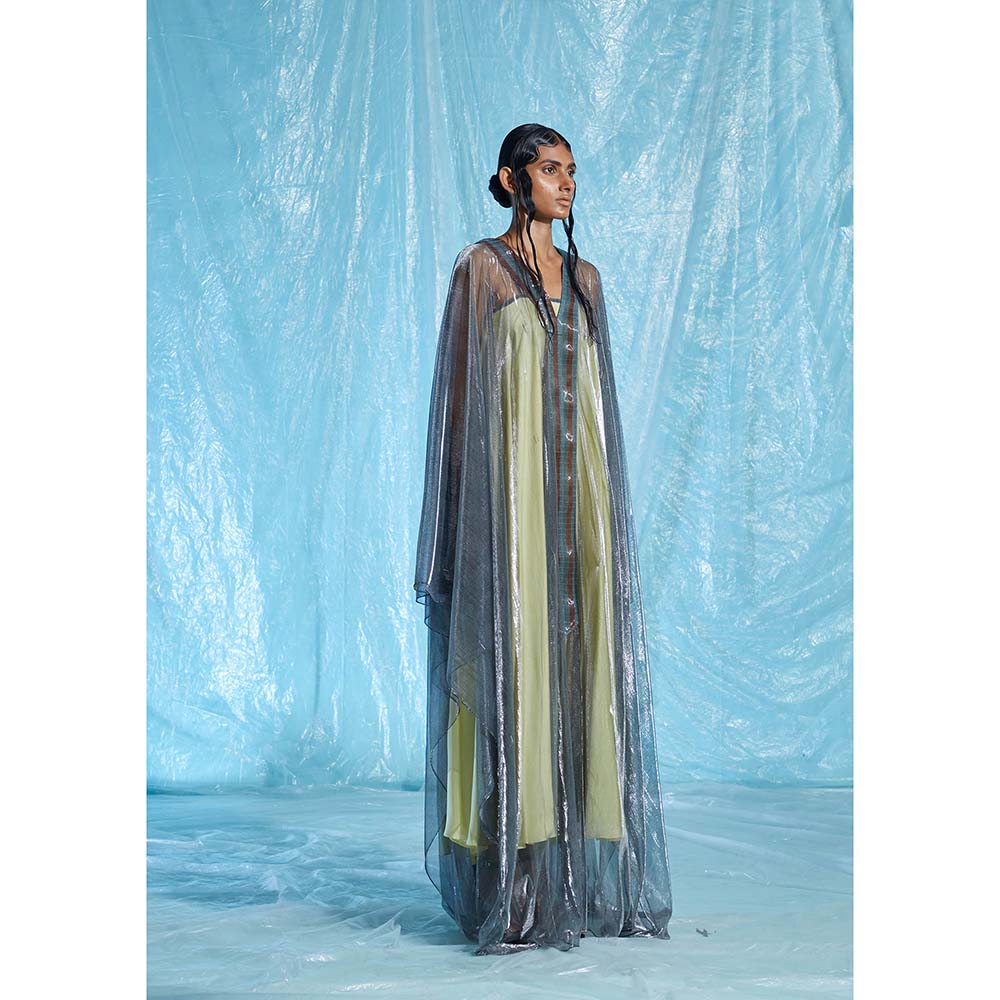 AKHL Multi-Colour Lurex Tulle Glass Kaftan Dress with Slip (Set of 2)