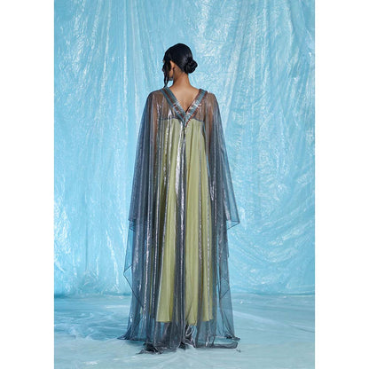 AKHL Multi-Colour Lurex Tulle Glass Kaftan Dress with Slip (Set of 2)
