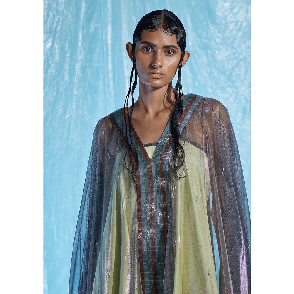 AKHL Multi-Colour Lurex Tulle Glass Kaftan Dress with Slip (Set of 2)