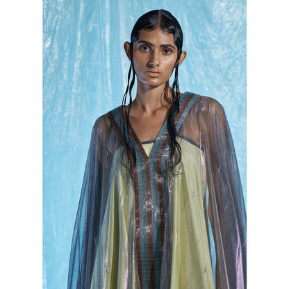 AKHL Multi-Colour Lurex Tulle Glass Kaftan Dress with Slip (Set of 2)
