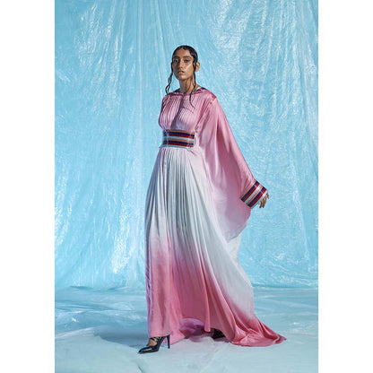 AKHL Pink Glass Satin Kaftan Dress with Belt (Set of 2)