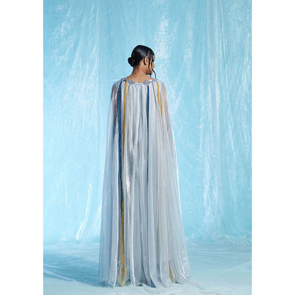 AKHL Silver Lurex Tulle & Organza Kaftan Dress