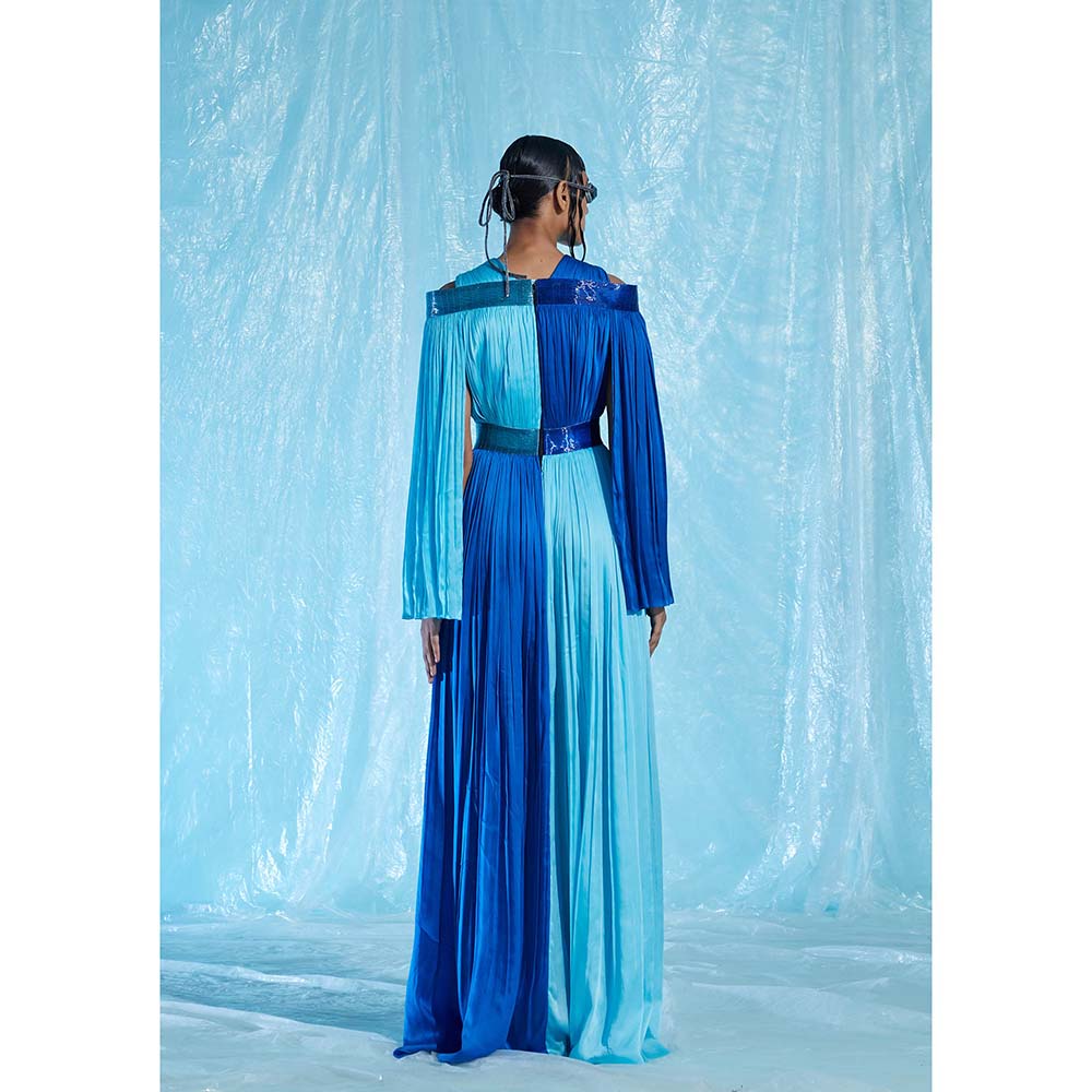 AKHL Blue Gathered Glass Satin Dress