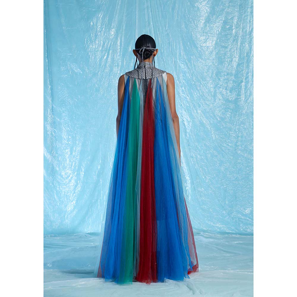 AKHL Multi-Colour Fall Panelled Tulle Dress with Underlay (Set of 2)